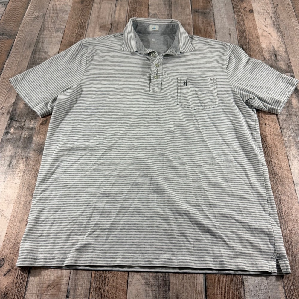 johnnie-O Polo Shirt Mens L Grey Striped Hangin Out Cotton Stretch Coastal Golf